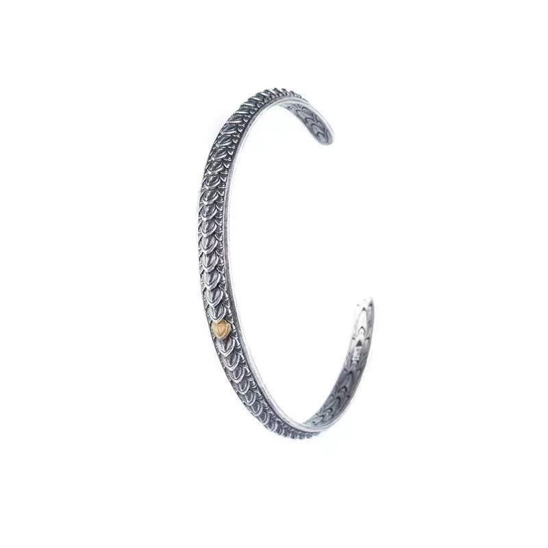 Wear FengShui Vintage Dragon Scales Pattern Luck Wealth Cuff Bracelet Bangle
