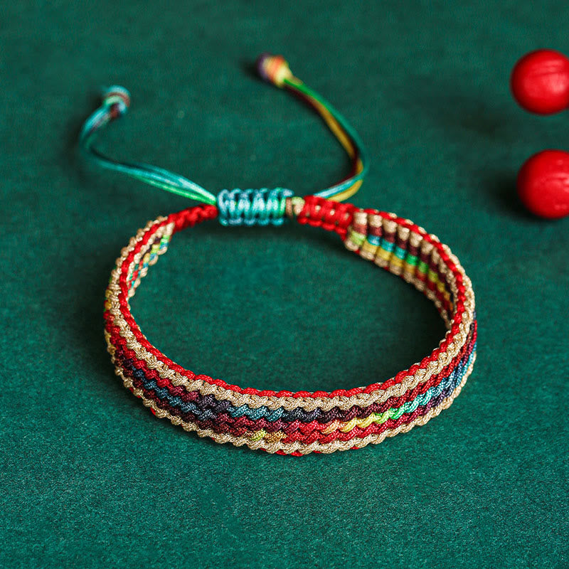 Wear FengShui Tibet Handmade Rainbow Multicolored Protection Braided String Bracelet