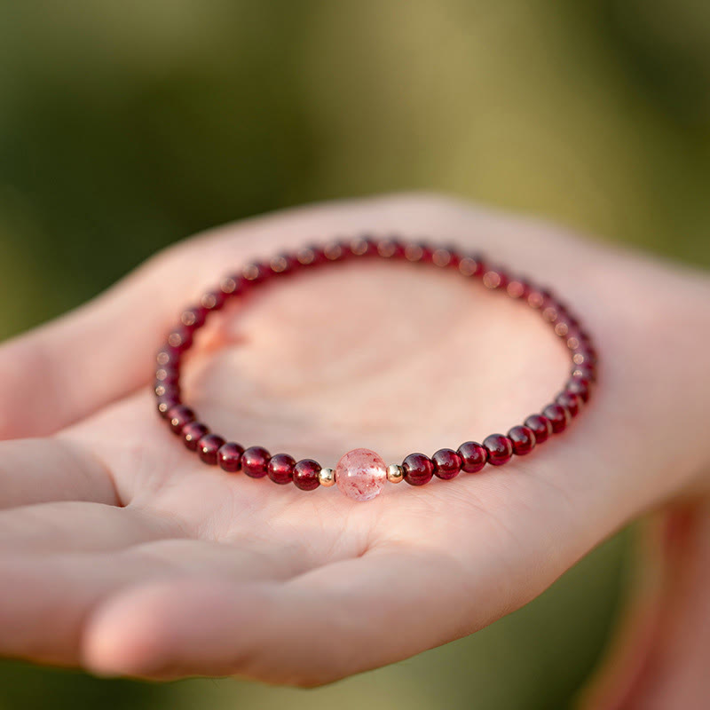 Wear FengShui Natural Garnet Strawberry Quartz Calm Bracelet