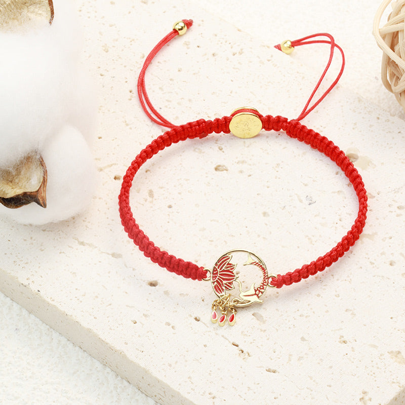 Wear FengShui Tibetan Handmade Lotus Koi Fish Lucky Red String Bracelet