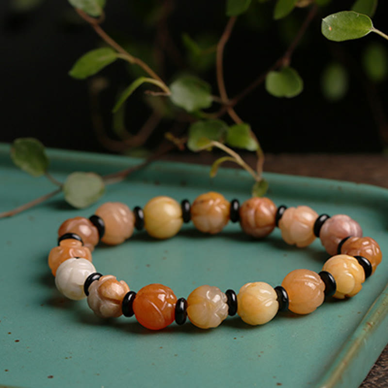 Wear FengShui Golden Silk Jade Lotus Wealth Luck Bracelet