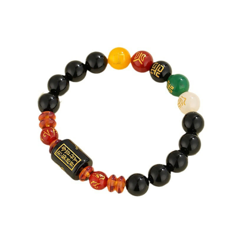 Wear FengShui Five Elements Black Onyx Red Agate Wisdom Wealth Bracelet
