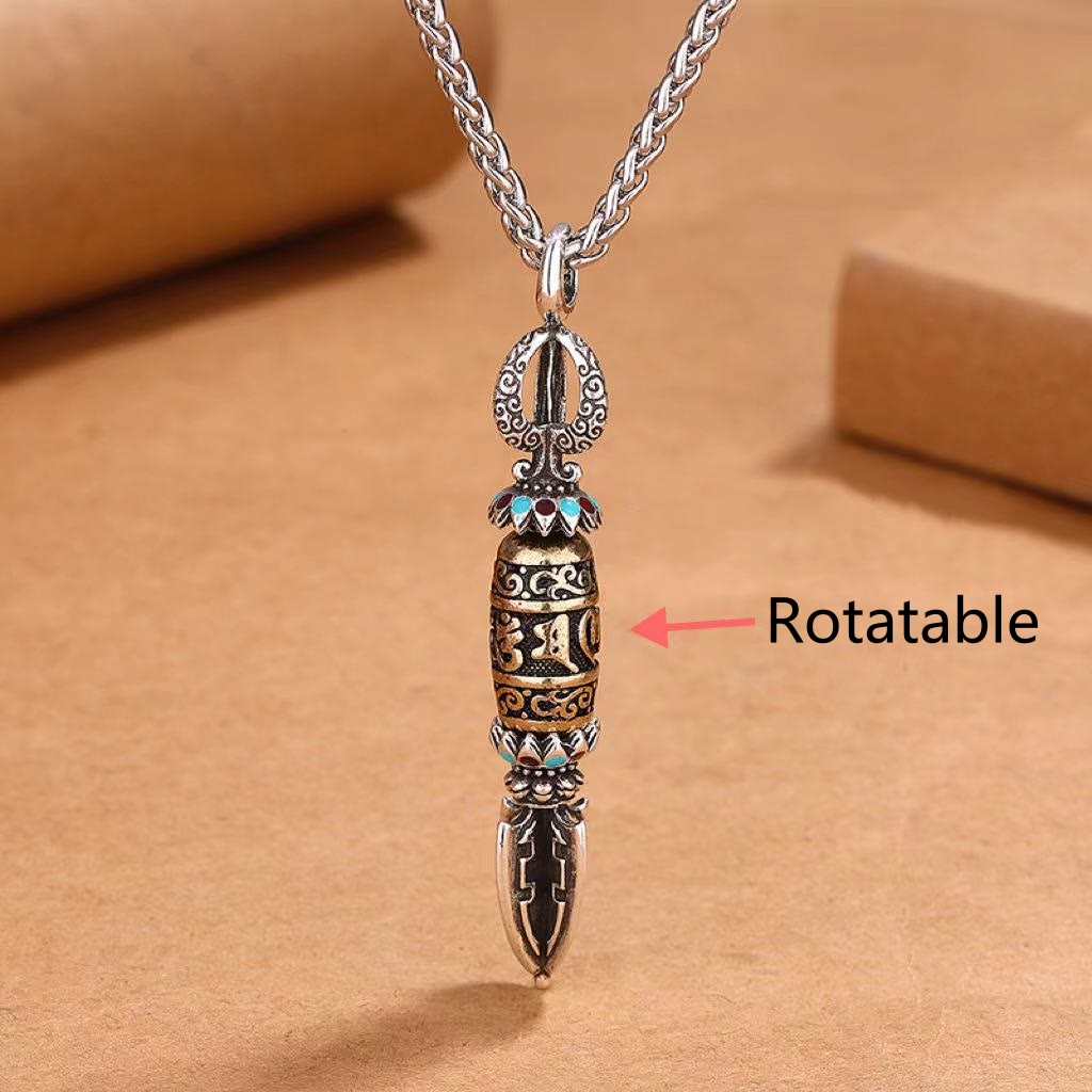 Wear FengShui Tibetan Om Mani Padme Hum Protection Wealth Rotatable Necklace Pendant