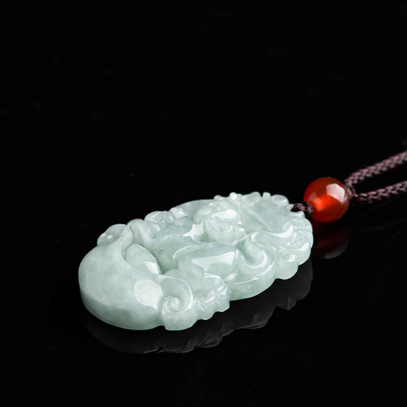 Wear FengShui Natural Jade 12 Chinese Zodiac Sucess Pendant Necklace