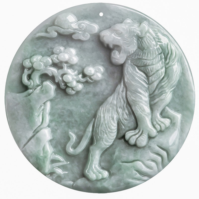 Wear FengShui Chinese Zodiac Tiger Jade Protection Necklace String Pendant