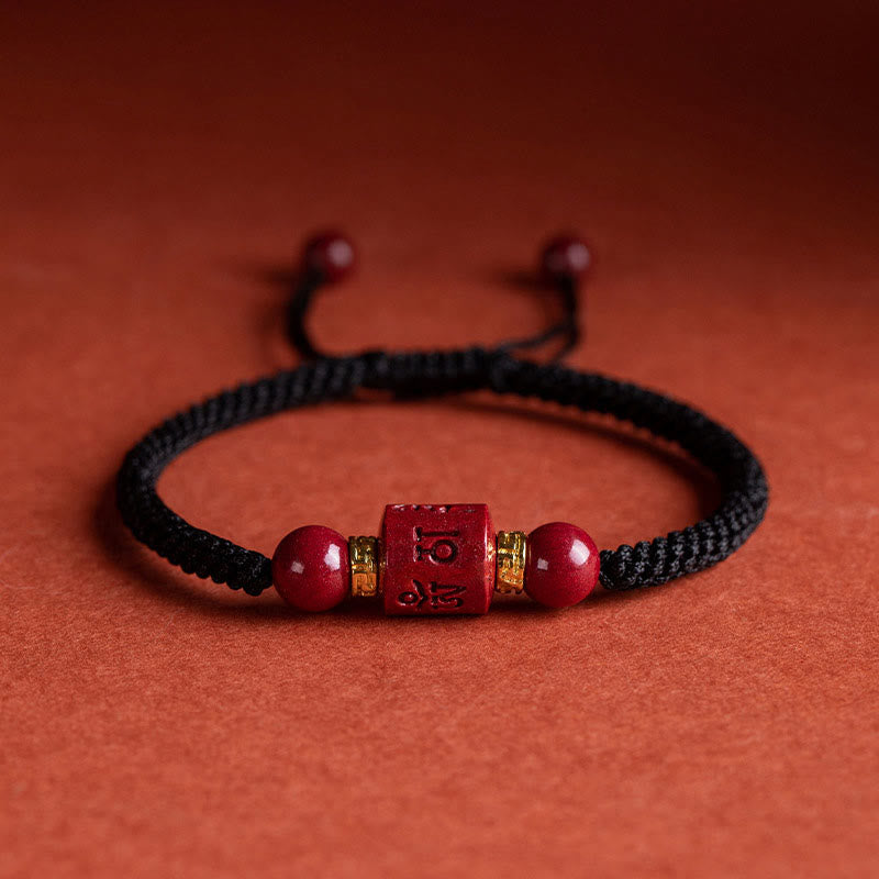 Wear FengShui Tibet Cinnabar Om Mani Padme Hum Engraved Blessing Braided Bracelet