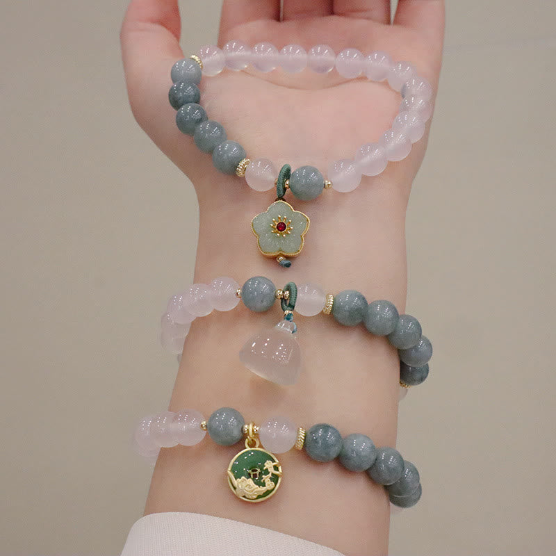 Wear FengShui White Agate Jade Lotus Flower Peace Buckle Protection Bracelet
