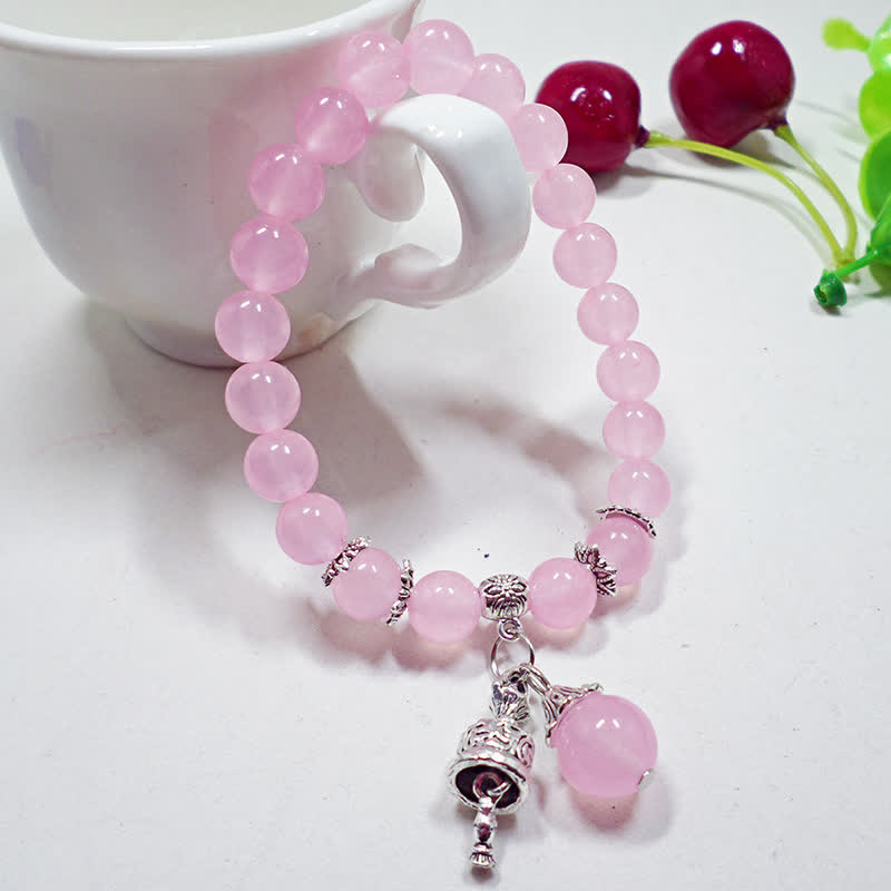 Wear FengShui Vintage Crystal Chalcedony Stone Energy Beaded Bell Charm Bracelet