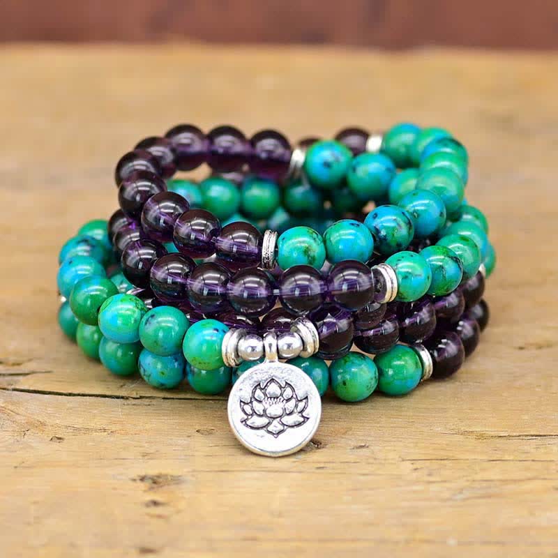 Wear FengShui Amethyst Green Aventurine Spiritual Lotus Charm Bracelet
