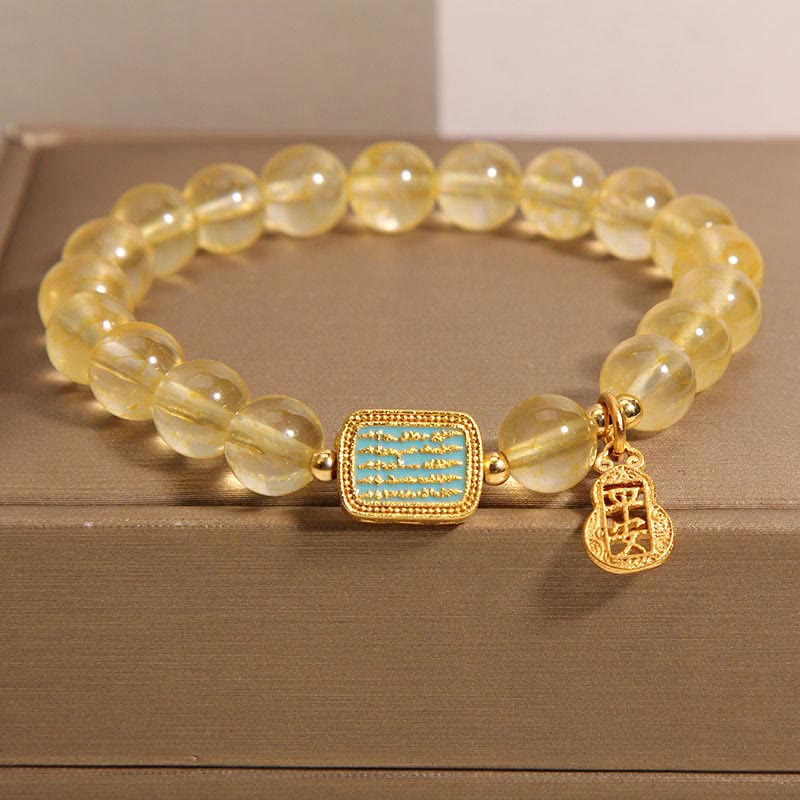 Wear FengShui Natural Citrine Five Scriptures Generosity Bracelet