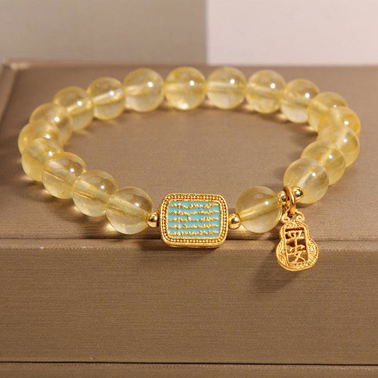 Wear FengShui Natural Citrine Five Scriptures Generosity Bracelet