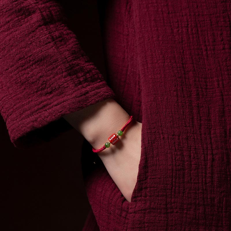 Wear FengShui Tibetan Cinnabar Om Mani Padme Hum Engraved Blessing Braided Rope Bracelet