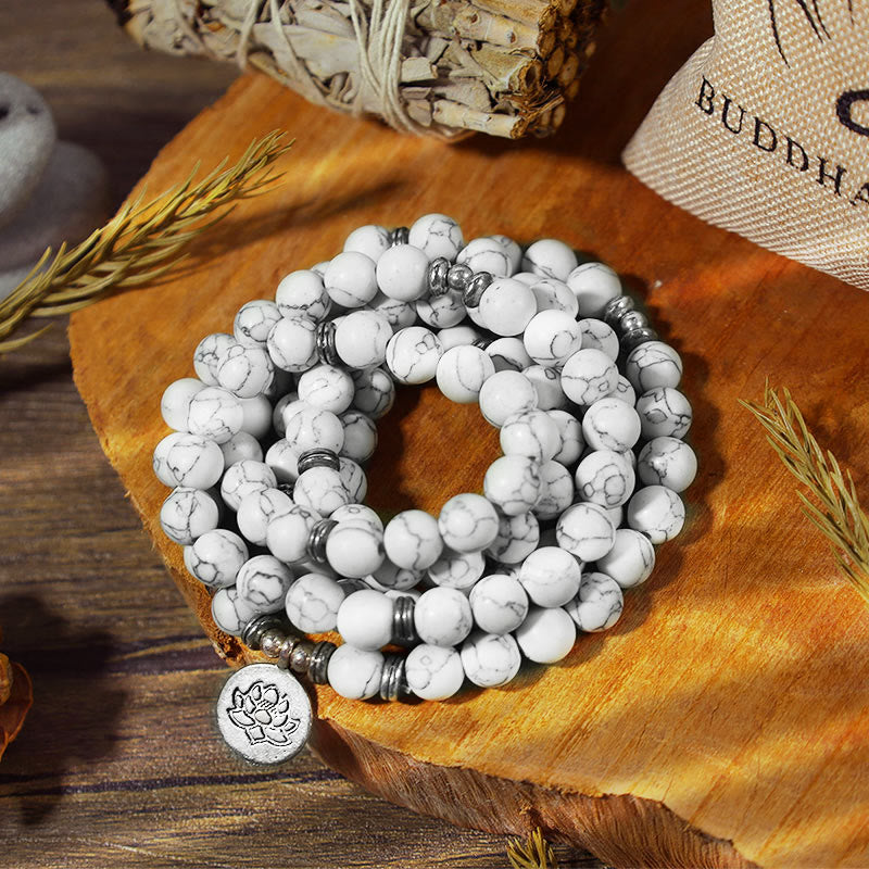 Wear FengShui White Turquoise Lotus Mala Healing Bracelet