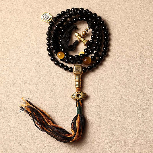Wear FengShui Tibetan 108 Mala Beads Black Onyx Tiger Eye Beads Nine Palaces Bagua Protection Bracelet