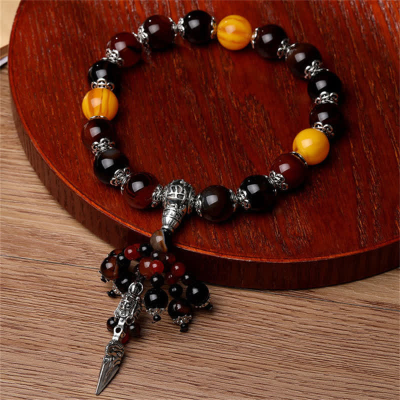 Wear FengShui Natural Tiger Eye Red Agate Dragon Vein Agate Stone Vajra Dorje Power Healing Bracelet Car Decoration