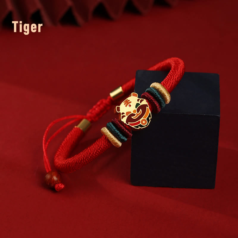 Wear FengShui Handmade 925 Sterling Silver Year of the Dragon Cute Chinese Zodiac Luck Braided Red Bracelet