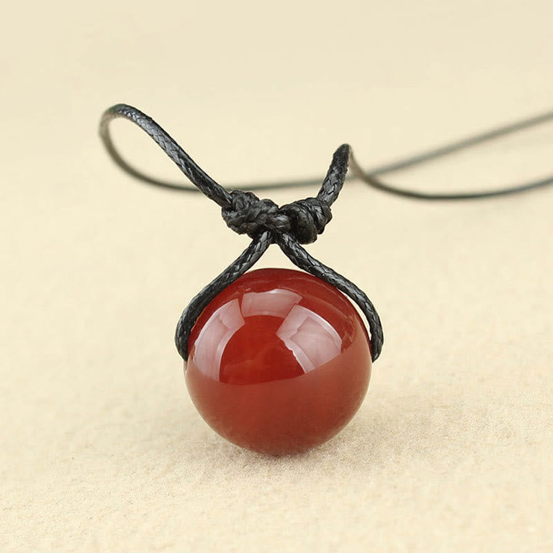 Wear FengShui Red Agate Bead Confidence Leather Rope Necklace Pendant