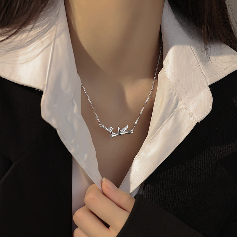 Wear FengShui Bamboo Leaf Design Copper Zircon Wealth Necklace Pendant