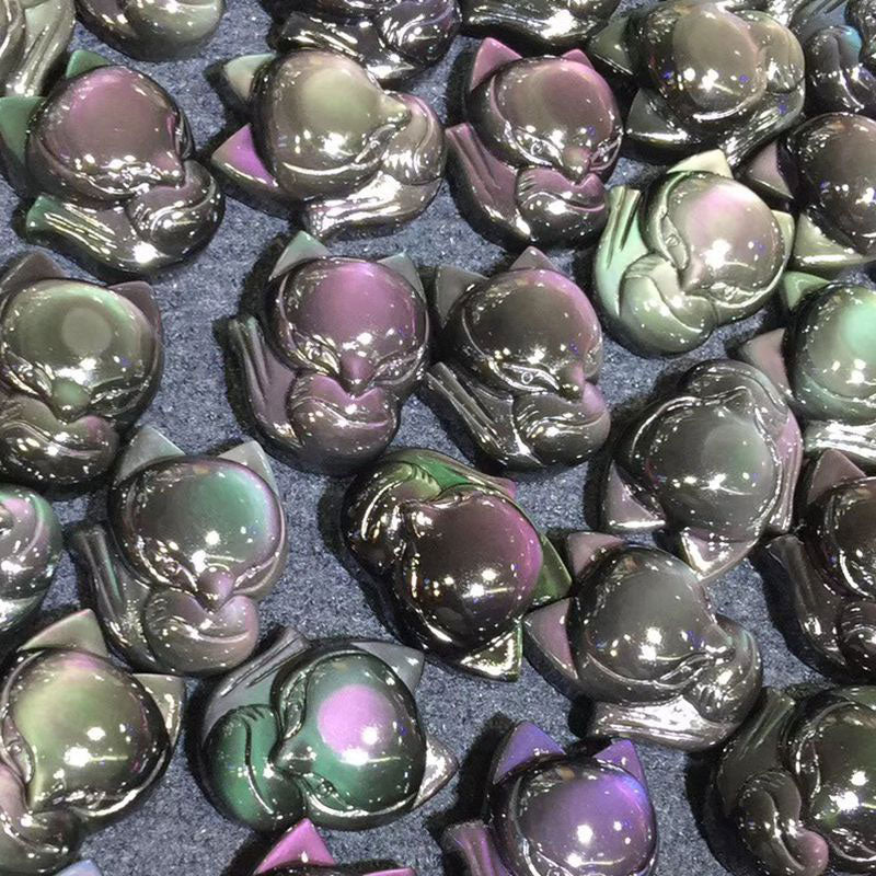 Wear FengShui Natural Rainbow Obsidian Gold Sheen Obsidian Nine Tailed Fox Positive Necklace Pendant
