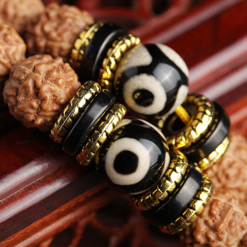 Wear FengShui 108 Mala Beads Rudraksha Bodhi Seed Dzi Bead Luck Wealth Bracelet