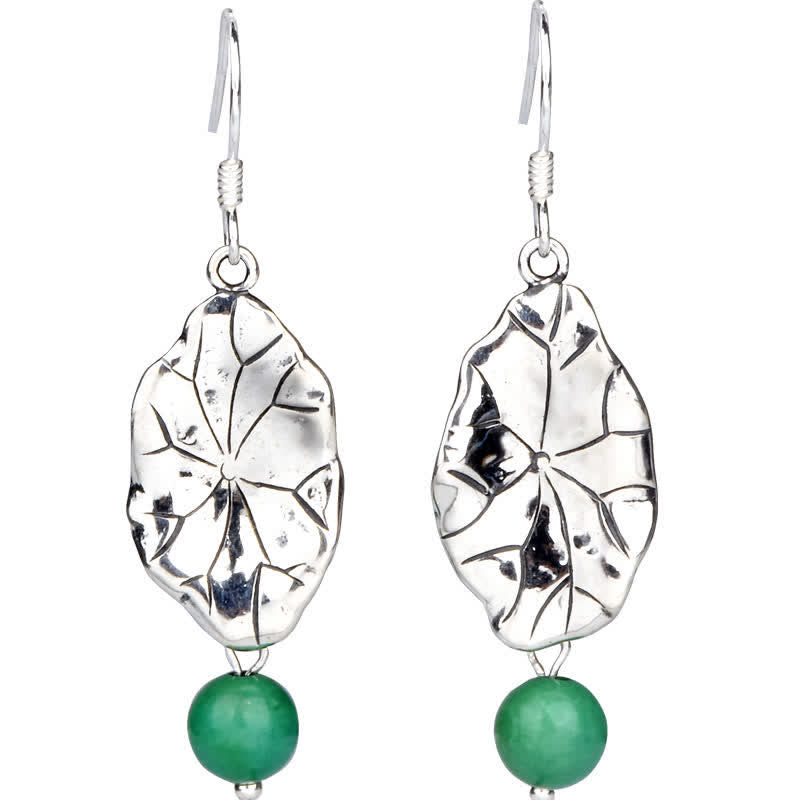 Wear FengShui 925 Sterling Silver Turquoise Lotus Leaf Protection Drop Dangle Earrings