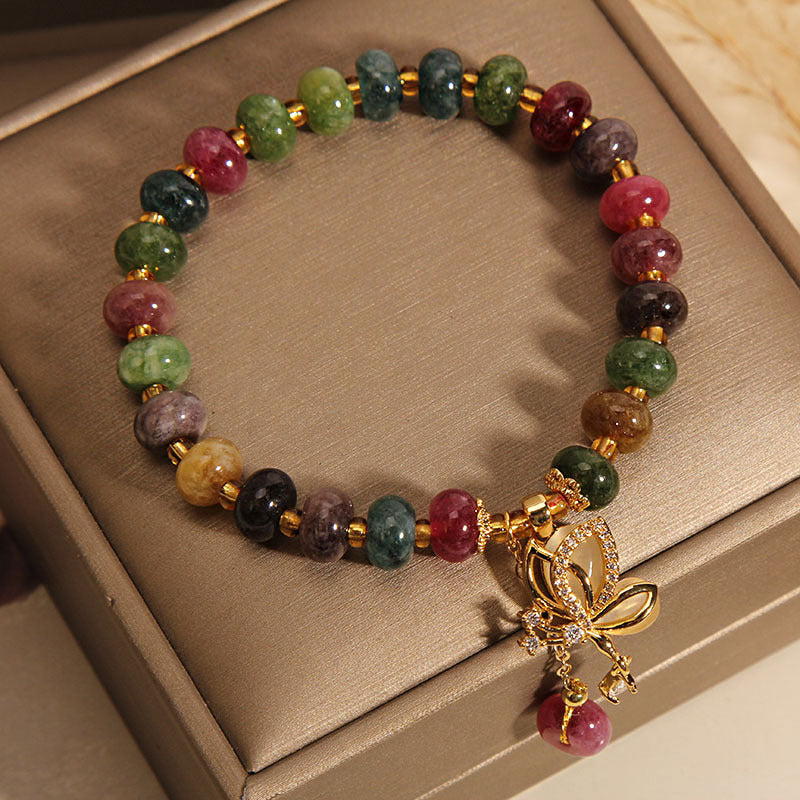 Wear FengShui Colorful Tourmaline Butterfly Charm Wisdom Bracelet