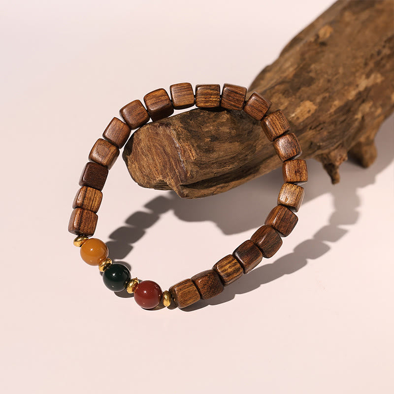 Wear FengShui Rosewood Auspicious Clouds Totem Fu Character Bamboo Pattern Warmth Bracelet