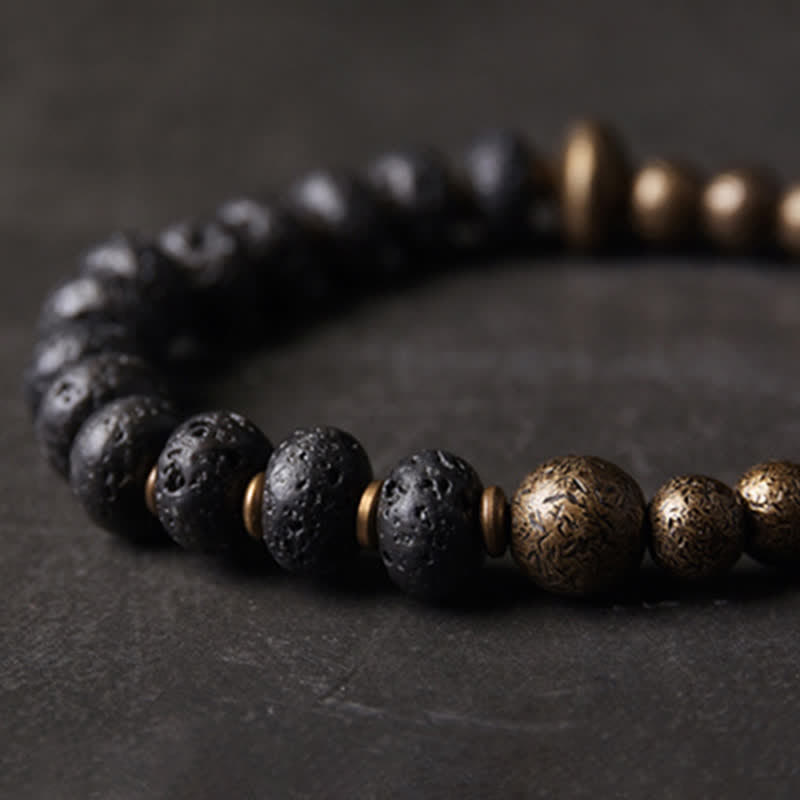 Wear FengShui Lava Rock Stone Copper Balance Cuff Bracelet Bangle