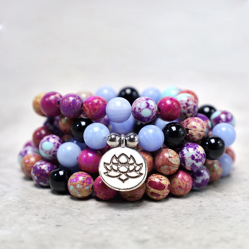 Wear FengShui Natural Purple Miano Real Stone Lotus Mala