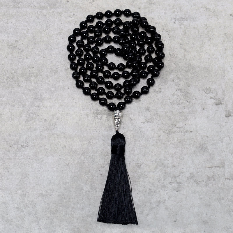 Wear FengShui 108 Mala Black Onyx Beads Yoga Meditation Prayer Beads Necklace