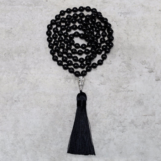 Wear FengShui 108 Mala Black Onyx Beads Yoga Meditation Prayer Beads Necklace