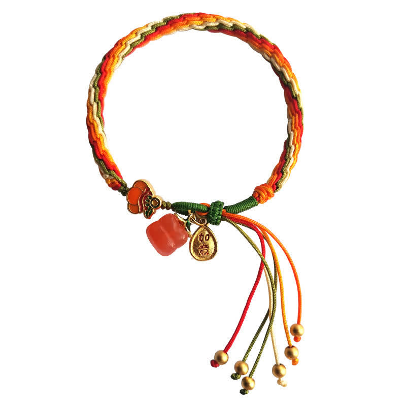 Wear FengShui Persimmon Red Agate Strength Reincarnation Knot Braid String Bracelet