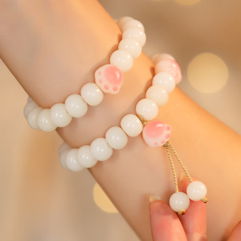 Wear FengShui Natural Bodhi Seed Lovely Paw Lucky Cat Paw Peace Bracelet