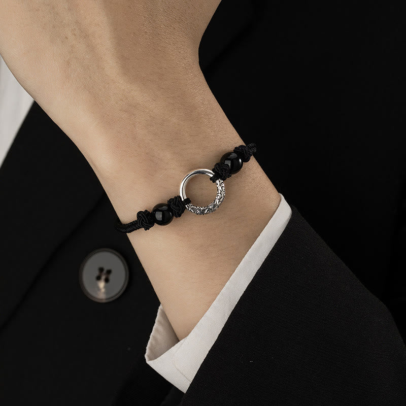Wear FengShui 925 Sterling Silver Black Onyx Peace Buckle Protection Bracelet