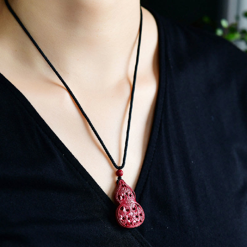 Wear FengShui Laughing Buddha Yin Yang Chinese Zodiac Gourd Natural Cinnabar Blessing Necklace Pendant
