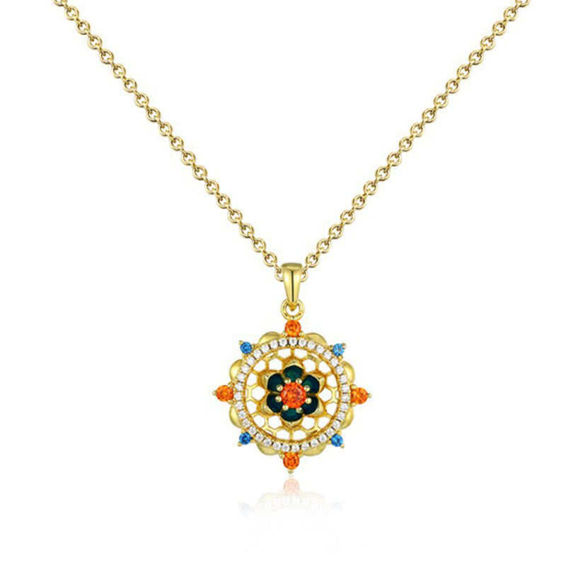 Wear FengShui 925 Sterling Silver Lotus Flower Colorful Zircon New Beginning Necklace Pendant
