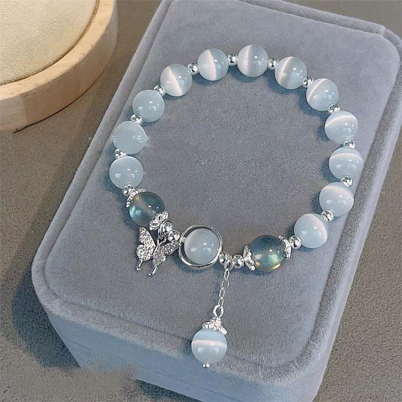 Wear FengShui Cat's Eye Moonstone Butterfly Star Charm Support Bracelet