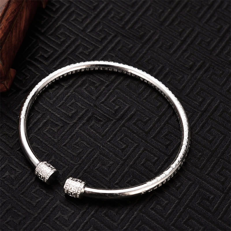 Wear FengShui Heart Sutra Engraved Swastika Pattern Luck White Copper Bracelet Bangle