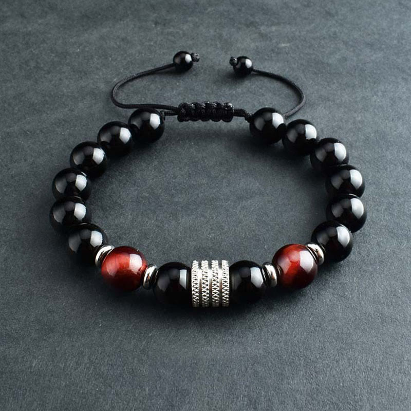 Wear FengShui Natural Black Obsidian Tiger Eye Strength Fulfillment Bracelet