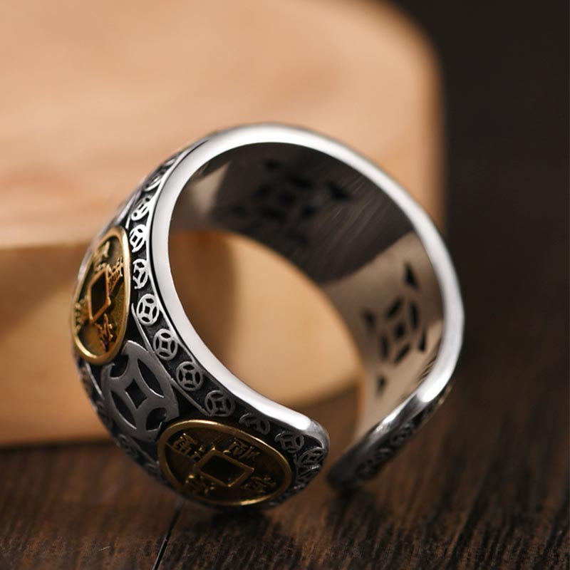 Wear FengShui Five-Emperor Coins Balance Adjustable Ring