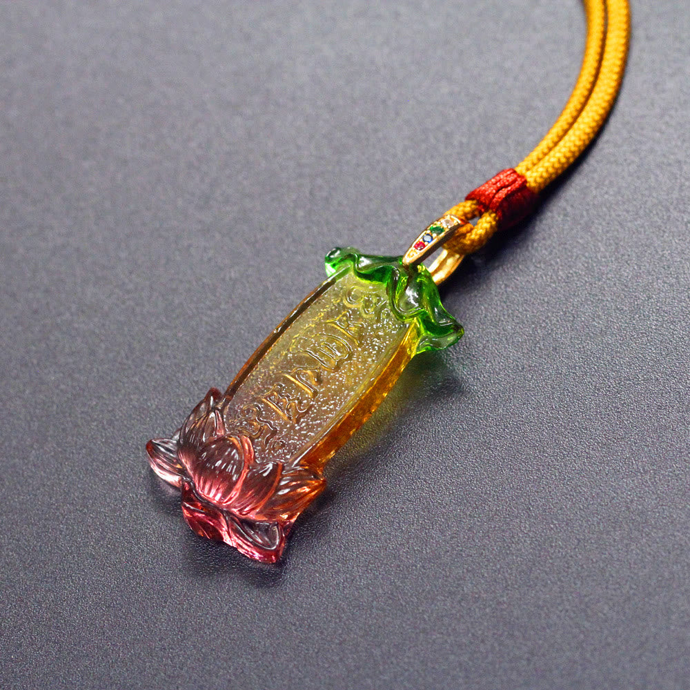 Wear FengShui Buddha Liuli Lotus Six Character Om Mani Padme Hum Peace Necklace