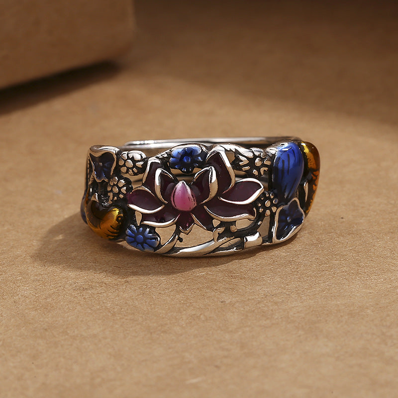 Wear FengShui Koi Fish Lotus Flower Leaf Design Luck Wealth Ring