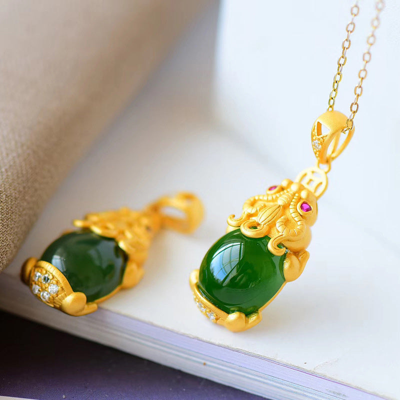 Wear FengShui Natural Jade PiXiu Balance Necklace