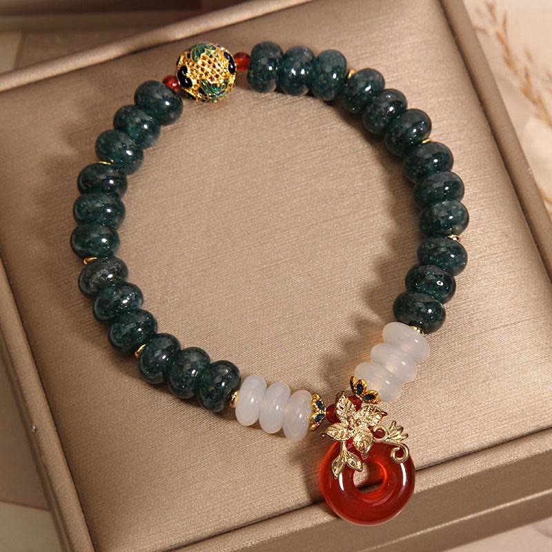 Wear FengShui Jade White Agate Red Agate Peace Buckle Abacus Beads Luck Bracelet