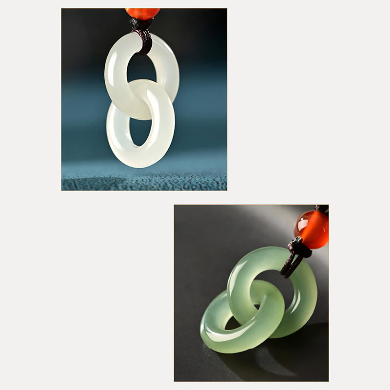 Wear FengShui Natural Hetian Cyan Jade White Jade Double Peace Buckle Success Necklace Pendant