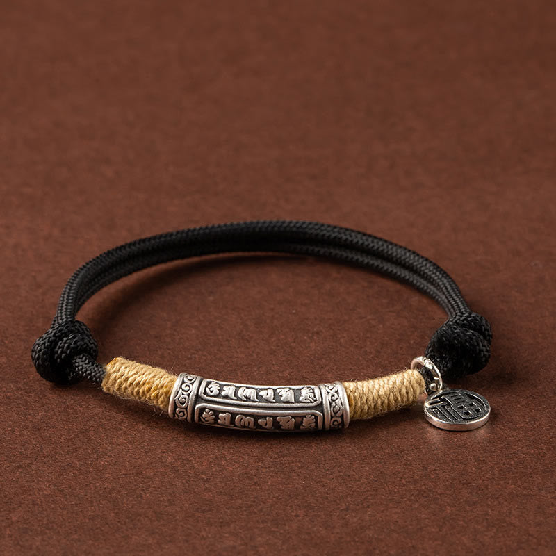 Wear FengShui 999 Sterling Silver Tibet Handmade Om Mani Padme Hum Fu Character TopRank Character Luck Braided Bracelet
