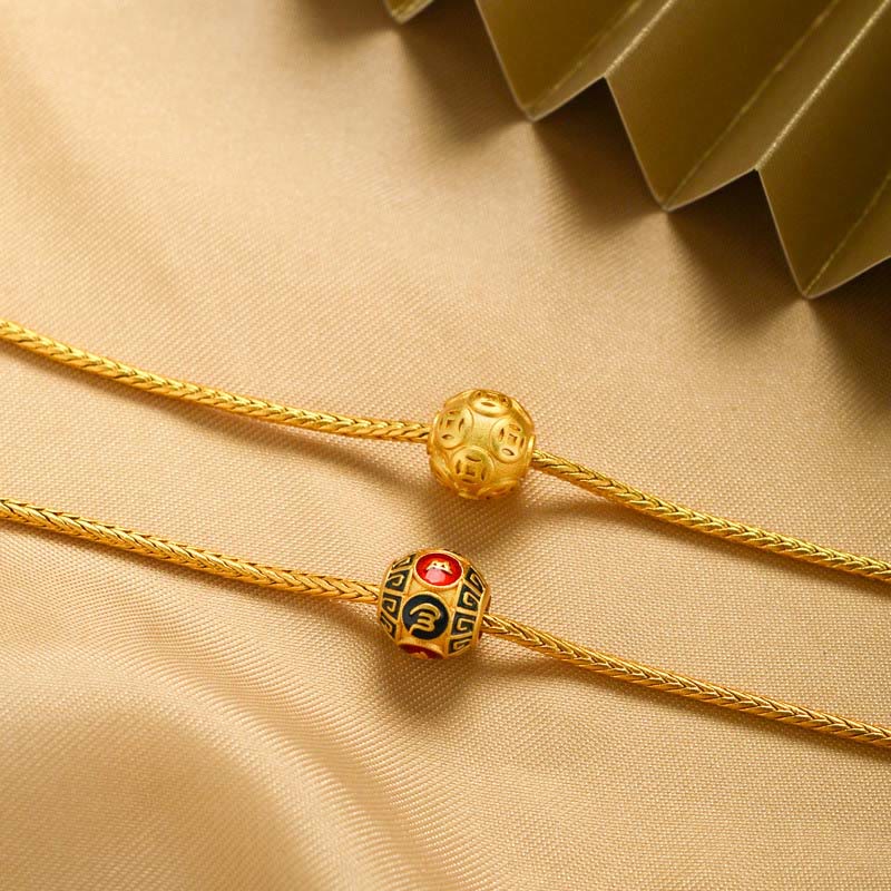 Wear FengShui Tibetan 18K Gold Om Mani Padme Hum Lucky Koi Fish Fu Character Ingot Copper Coin Peace Bracelet