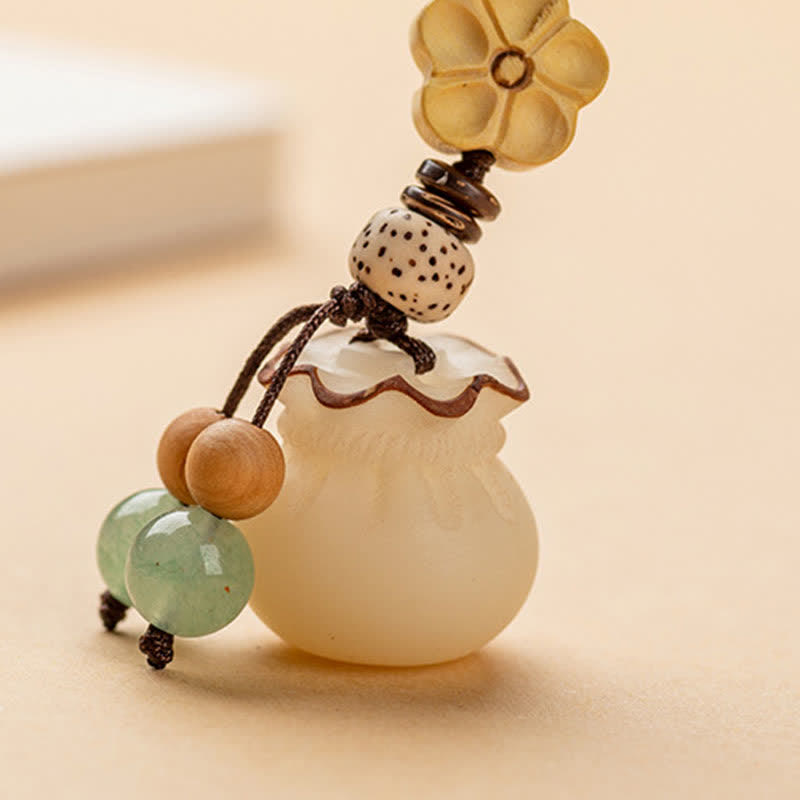 Wear FengShui Natural Bodhi Seed Money Bag Flower Blessing Prosperity Keychain