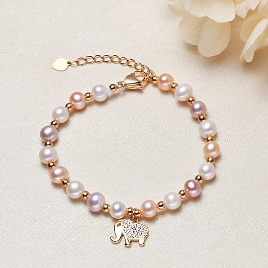 Wear FengShui 18K Gold Plated Pearl Elephant Zircon Charm Sincerity Bracelet