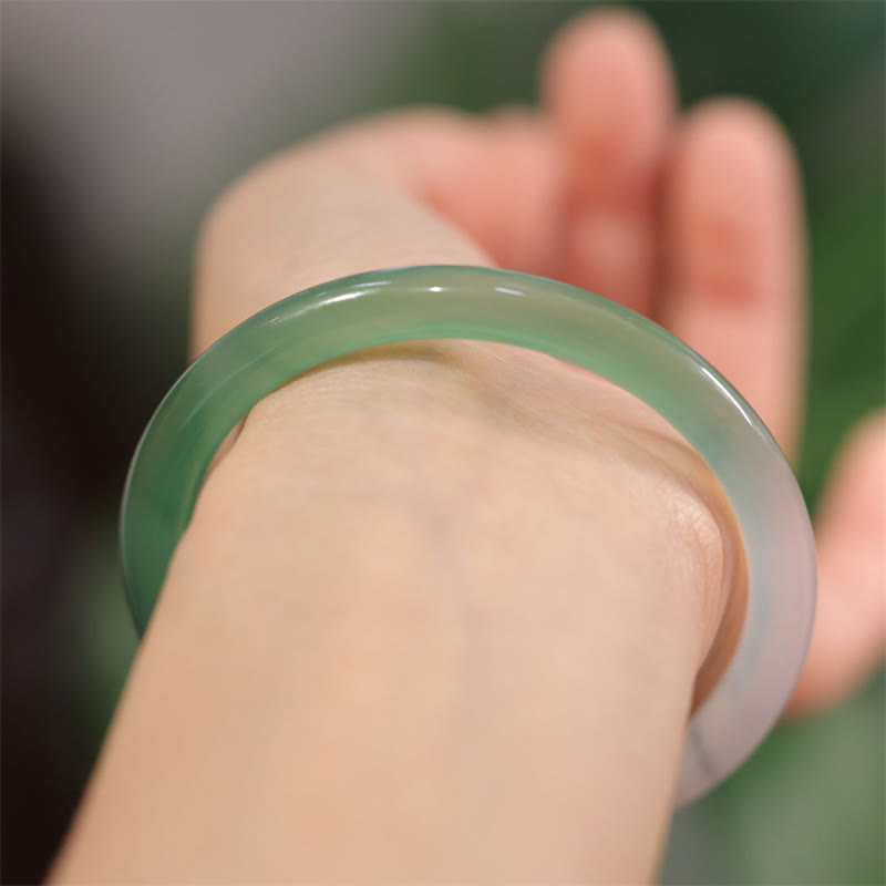 Wear FengShui Natural White And Green Chalcedony Agate Positive Cuff Bracelet Bangle